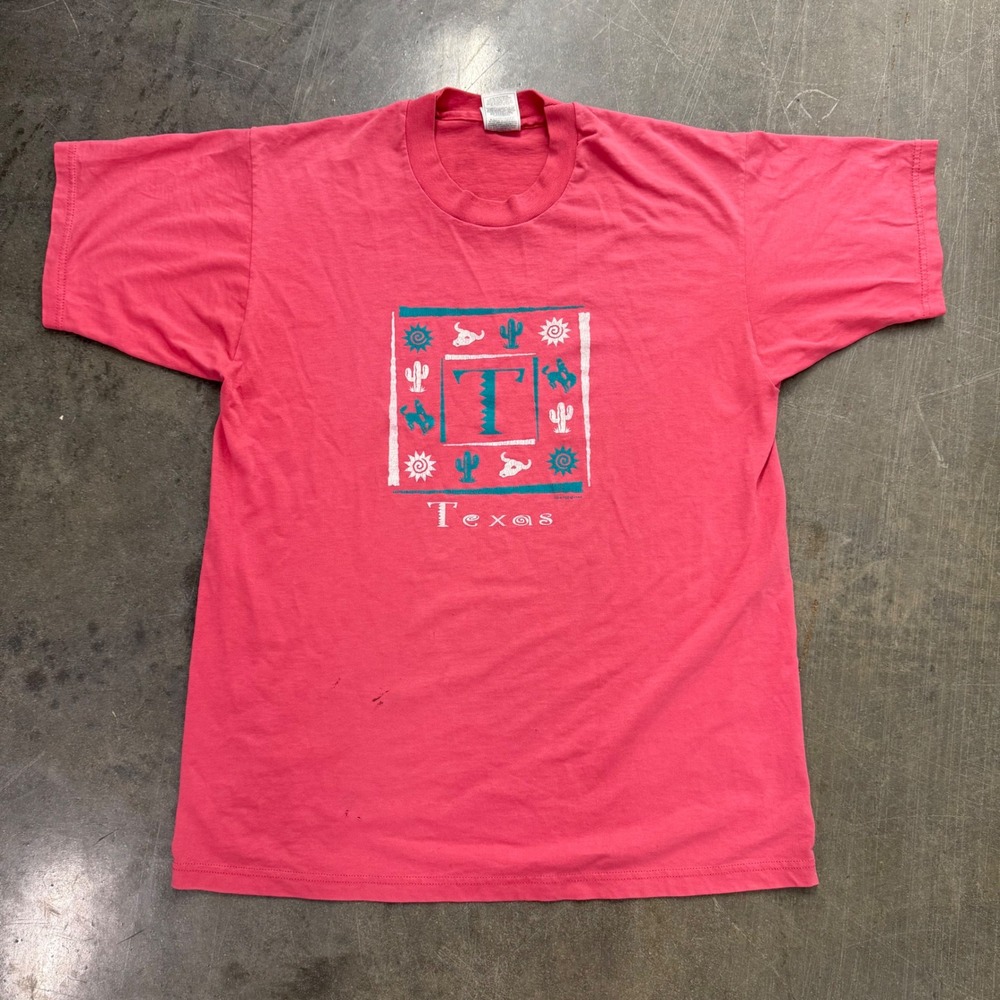 Vintage Fruit of the Loom Best Texas Graphic T-Shirt Pink Southwestern Large